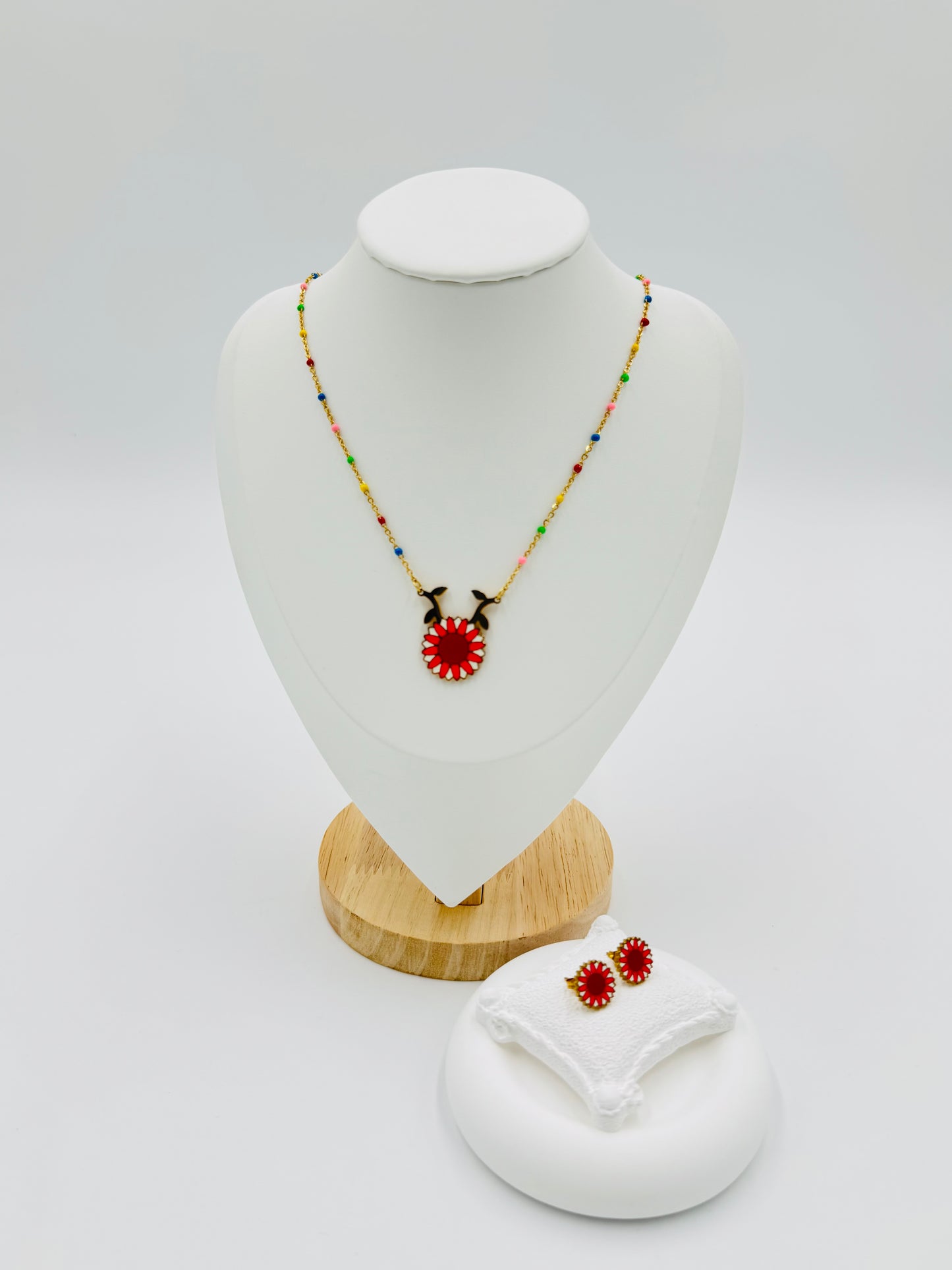 18K Gold Plated Colorful Floral Necklace and Earring Set | Non-Tarnish, Hypoallergenic Jewelry