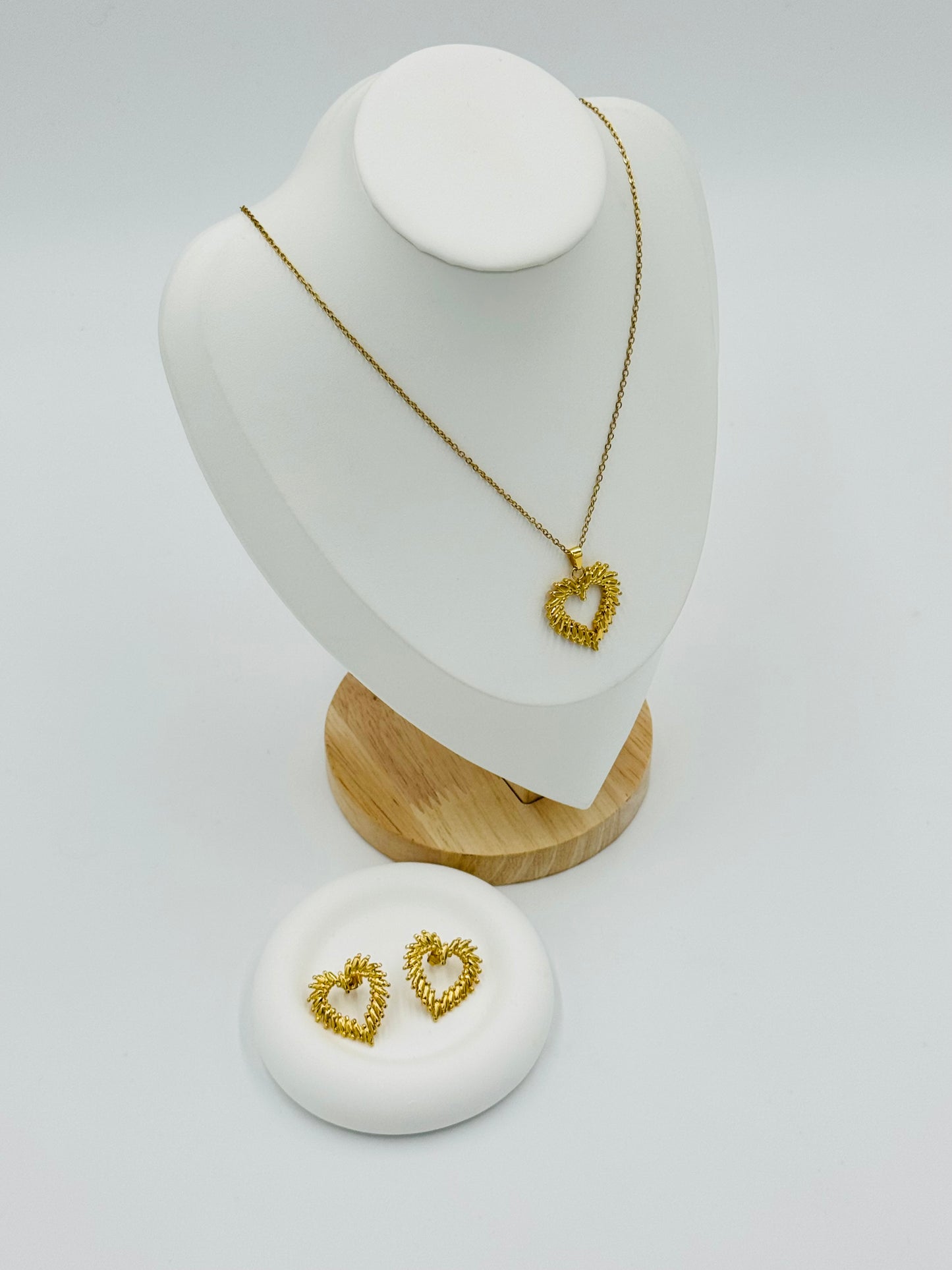 Textured Heart Necklace and Earring Set | Non-Tarnish, Hypoallergenic Jewelry