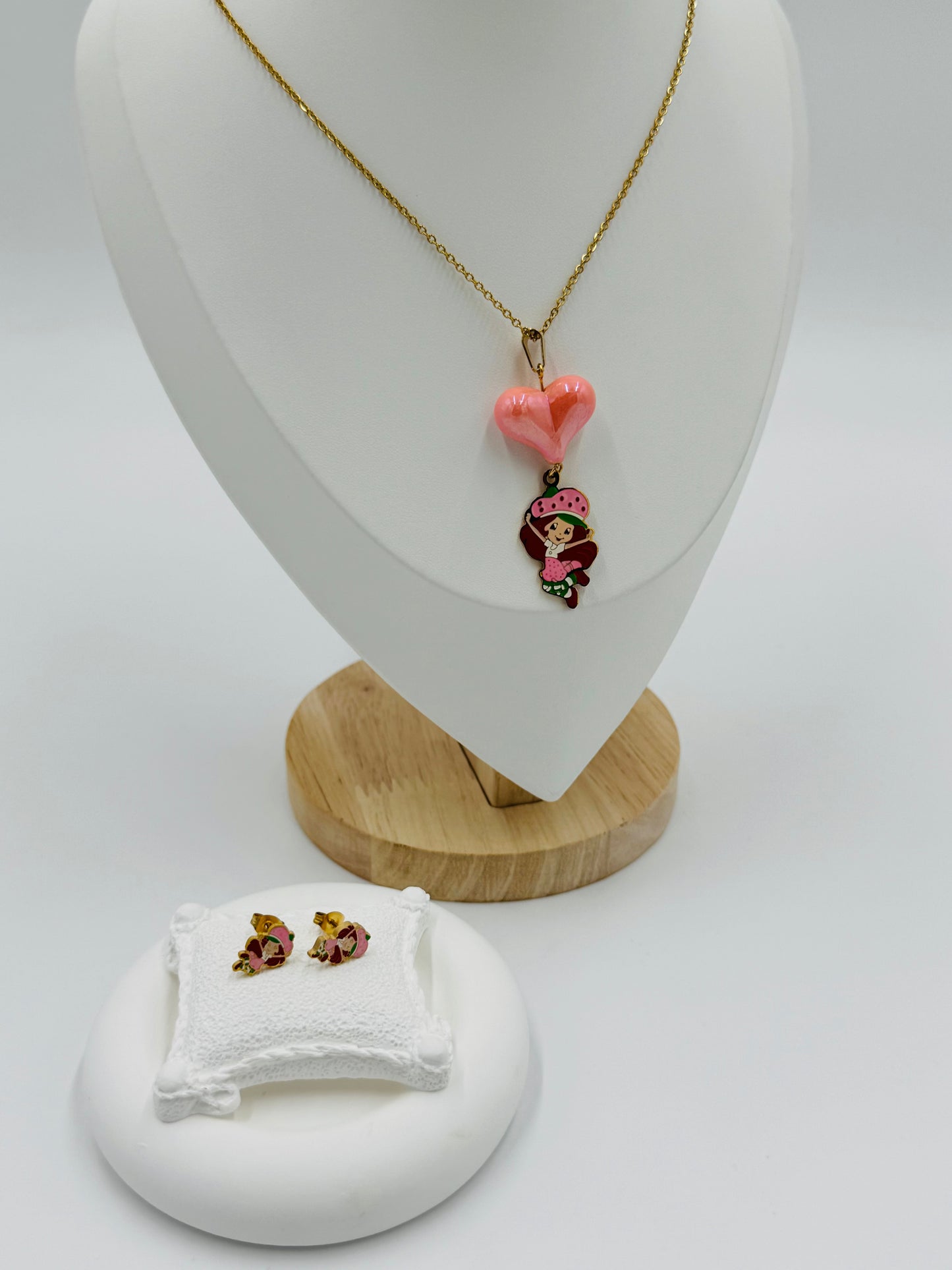 Cute Strawberry Girl Necklace & Earrings Set – Non-Tarnish, Hypoallergenic