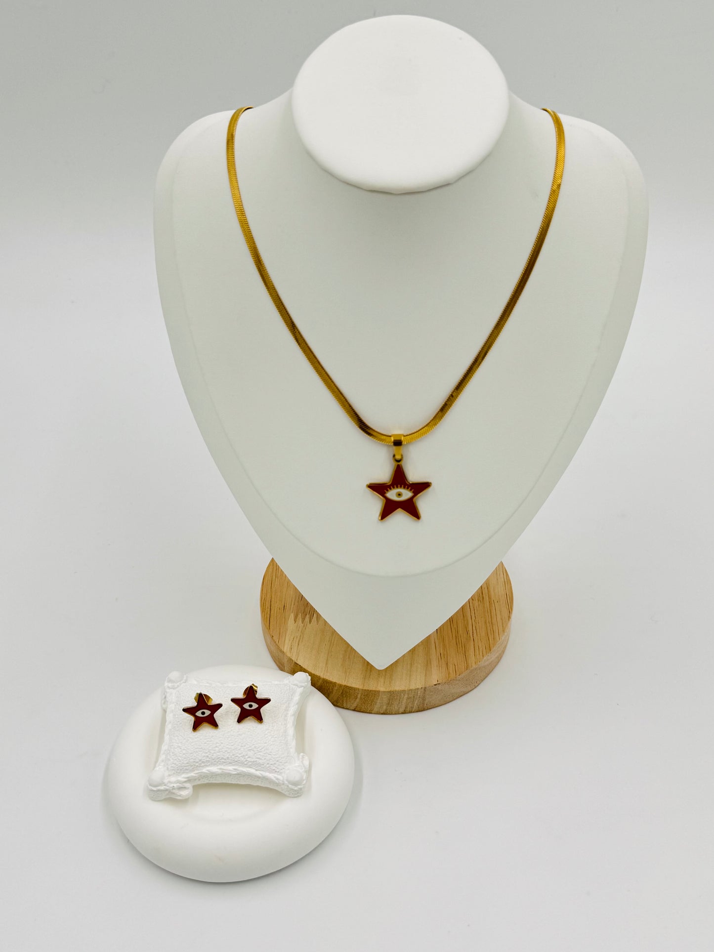 Red Star Necklace and Earring Set | Non-Tarnish, Hypoallergenic Jewelry