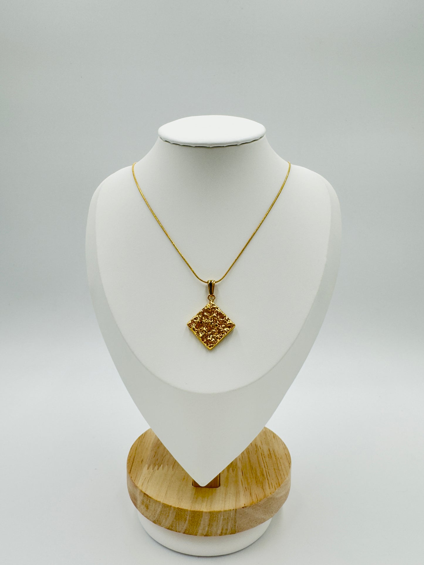 Textured Square Pendant Necklace | Non-Tarnish, Hypoallergenic Jewelry
