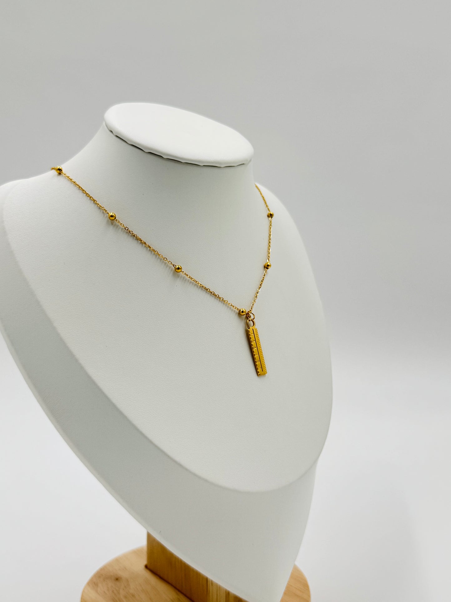 Minimalist Bar Pendant Necklace with Beaded Chain | Non-Tarnish, Hypoallergenic
