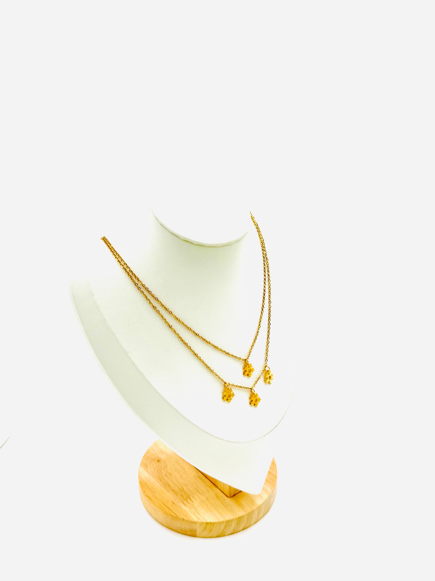 Layered Honeycomb Charm Necklace – 18K Gold Plated, Double Chain