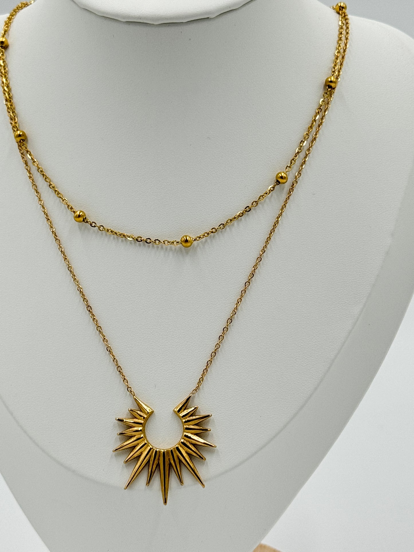 Sunburst Pendant Layered Necklace | Non-Tarnish, Hypoallergenic Jewelry