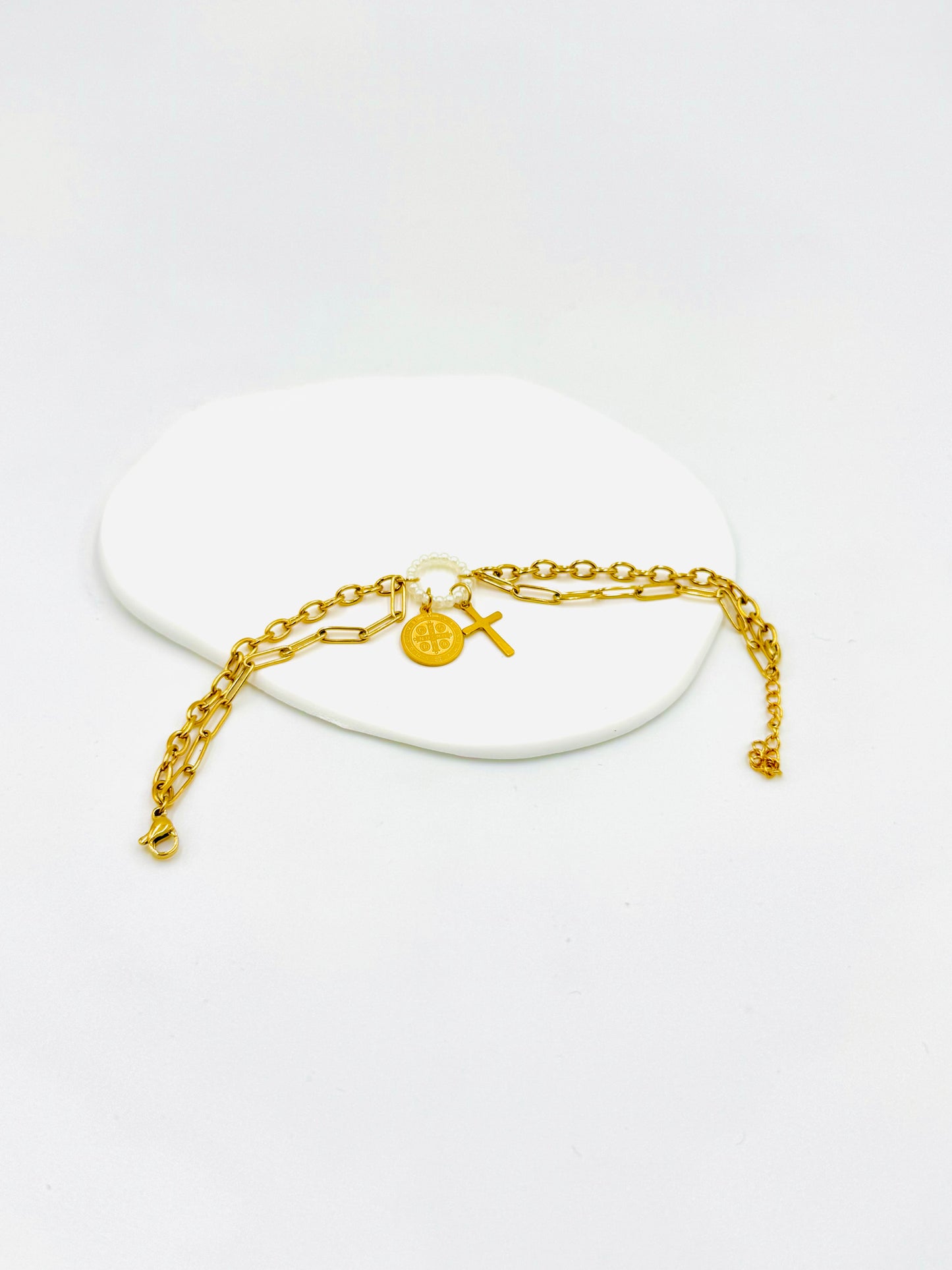 Faith & Anchor Charm Bracelet – 18K Gold Plated, Layered Chain & Hypoallergenic
