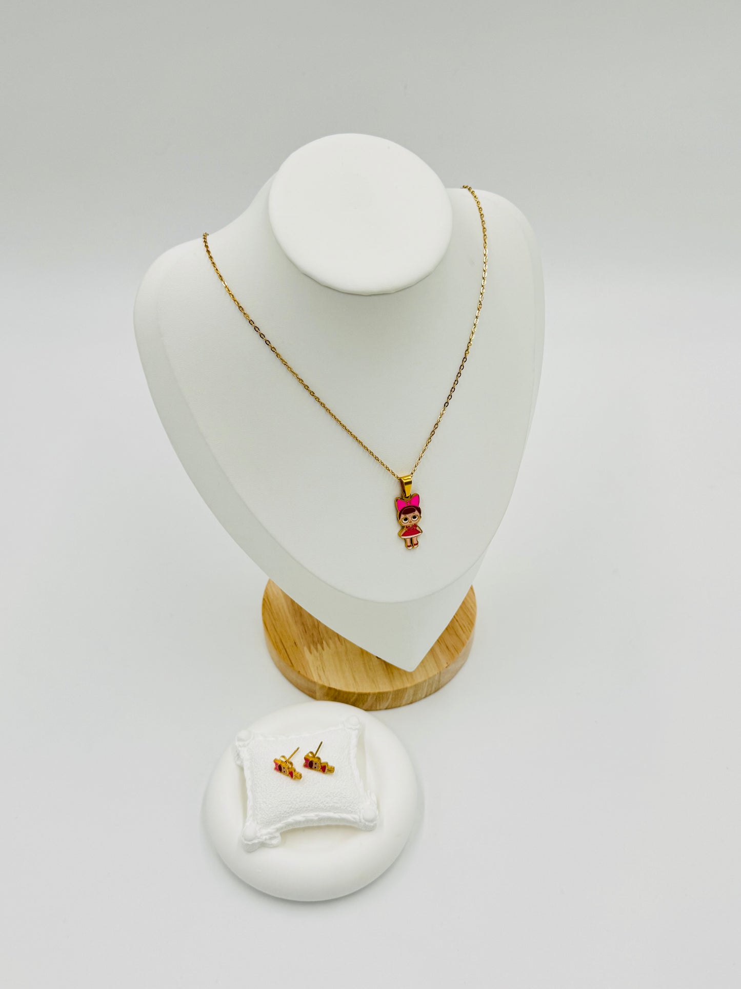 Cartoon Doll Necklace and Earring Set | Non-Tarnish, Hypoallergenic Jewelry