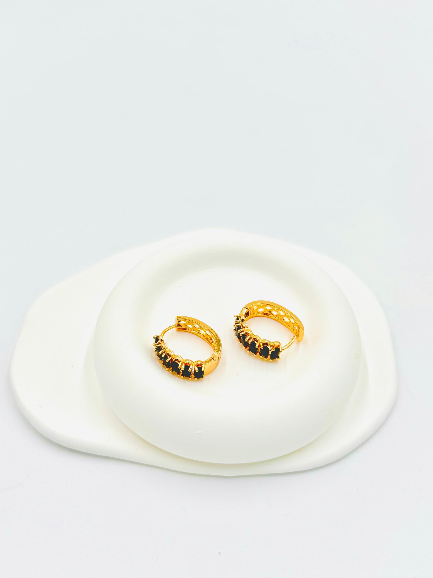 Gold-Plated Black Stone Huggie Hoop Earrings
