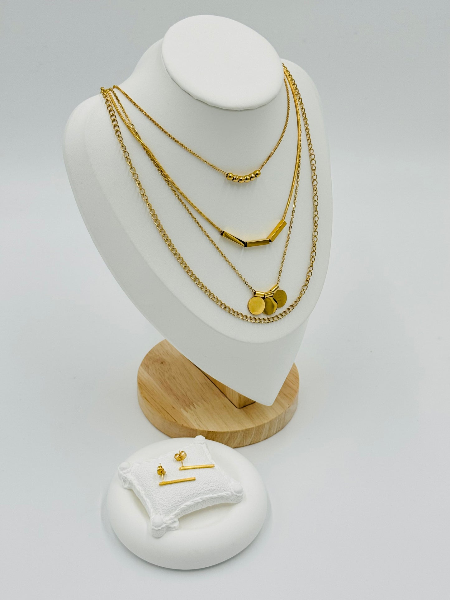 Layered Geometric Necklace and Earring Set | Non-Tarnish, Hypoallergenic Jewelry