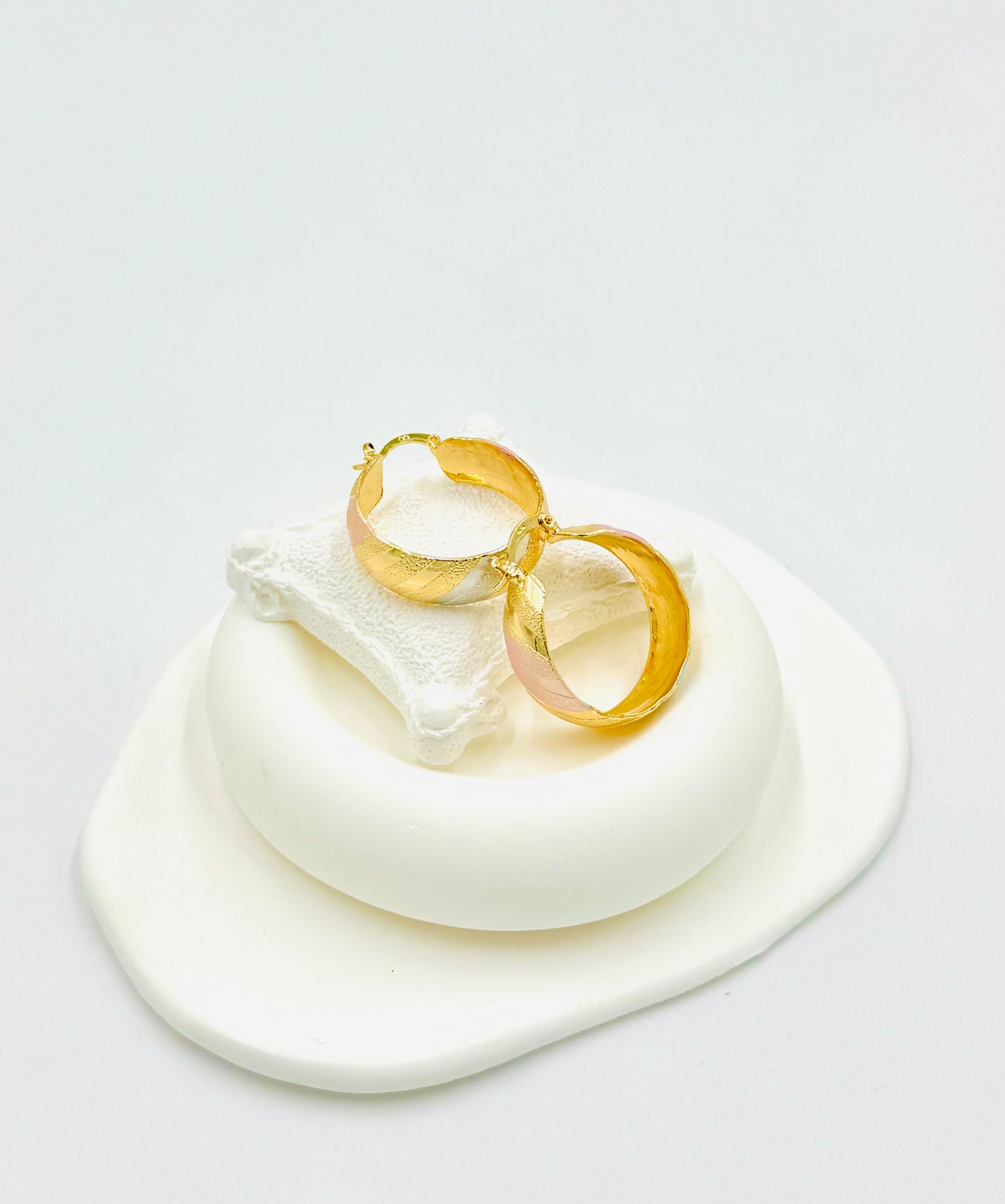 Textured Twist Hoop Earrings – 18K Gold Plated with Tri-Tone Finish