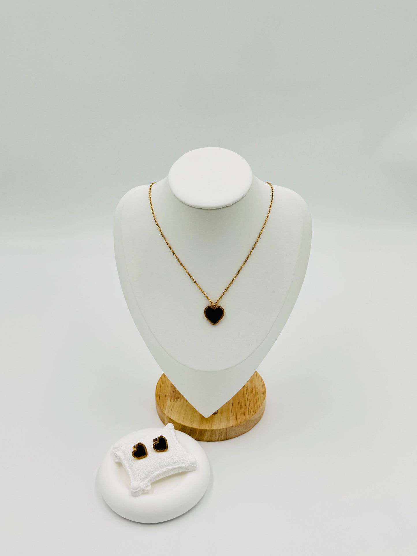 Black Heart Pendant Necklace and Earring Set | Non-Tarnish, Hypoallergenic Jewelry