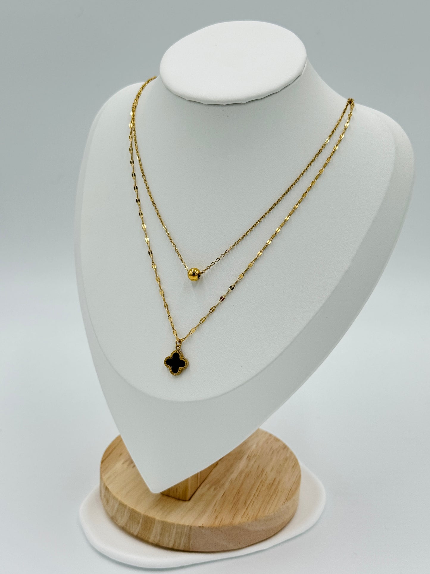 Black Clover Pendant Layered Necklace | Non-Tarnish, Hypoallergenic Jewelry