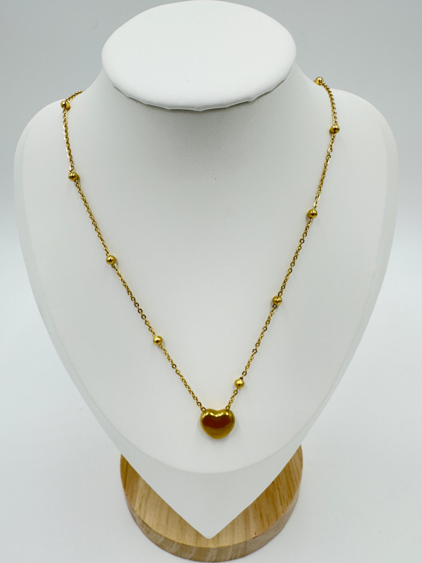 Dainty Heart Pendant Necklace with Beaded Chain | Non-Tarnish, Hypoallergenic
