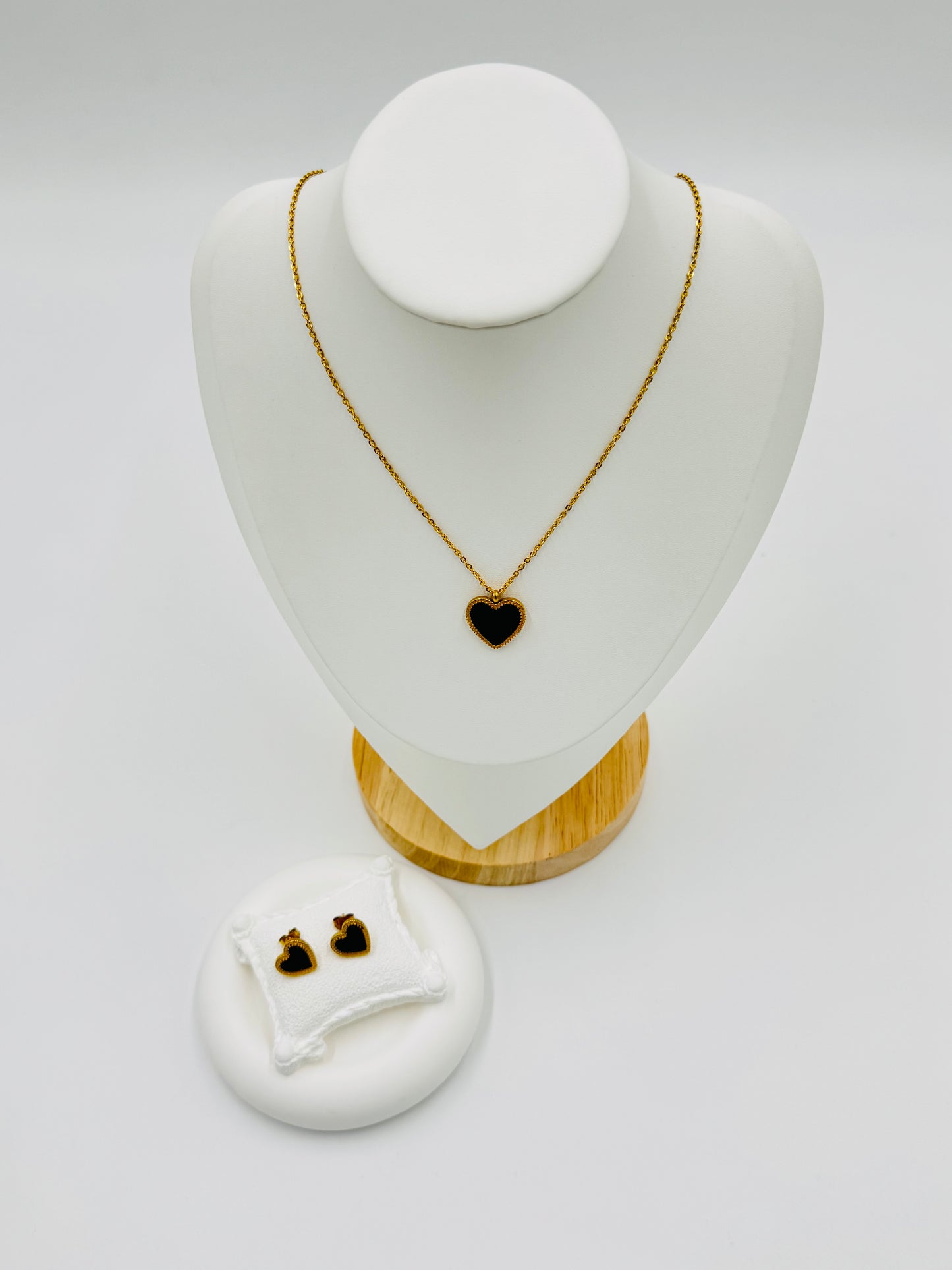 Black Heart Pendant Necklace and Earring Set | Non-Tarnish, Hypoallergenic Jewelry