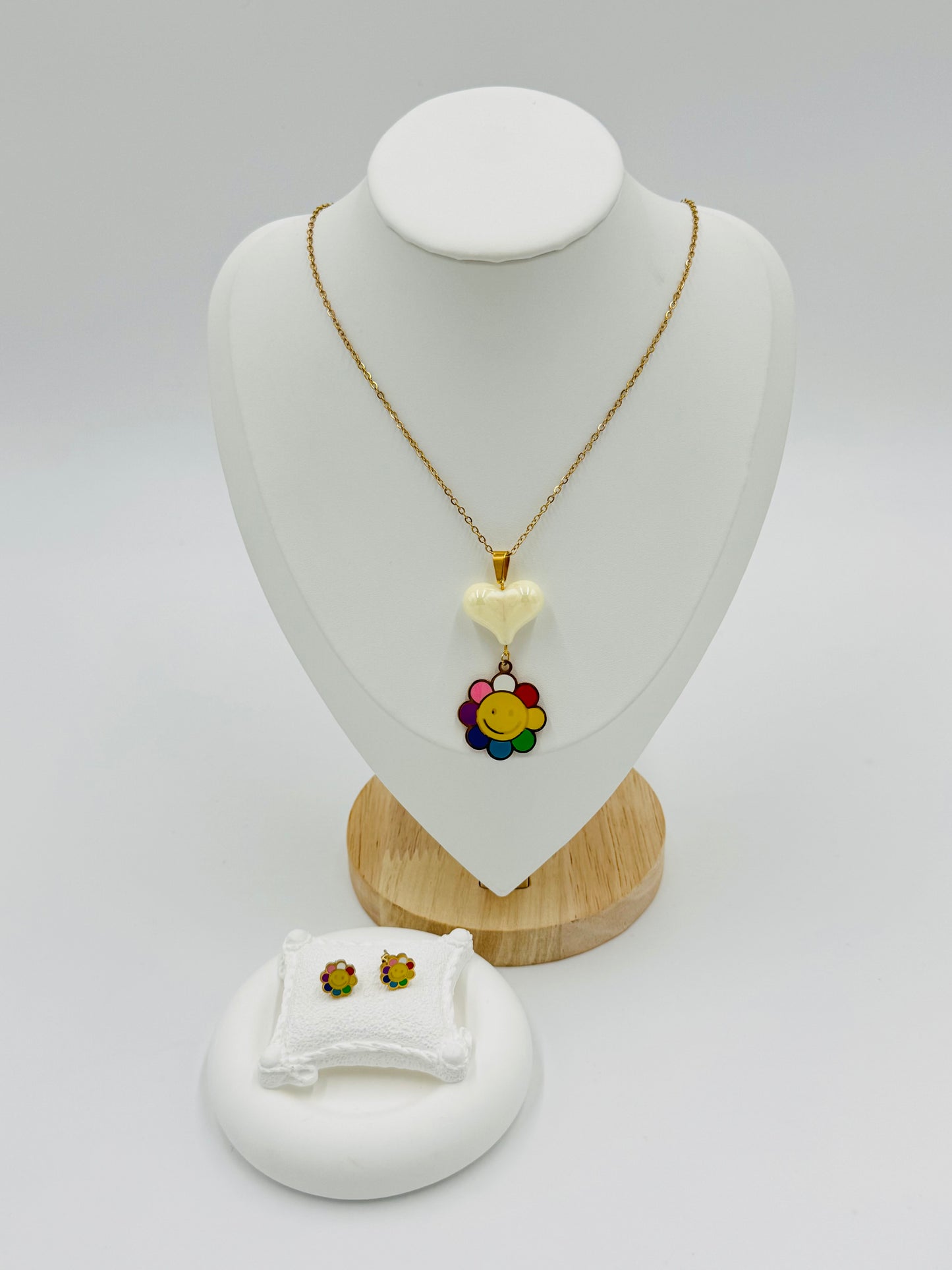 Colorful Smiley Flower Necklace and Earring Set | Non-Tarnish, Hypoallergenic Jewelry