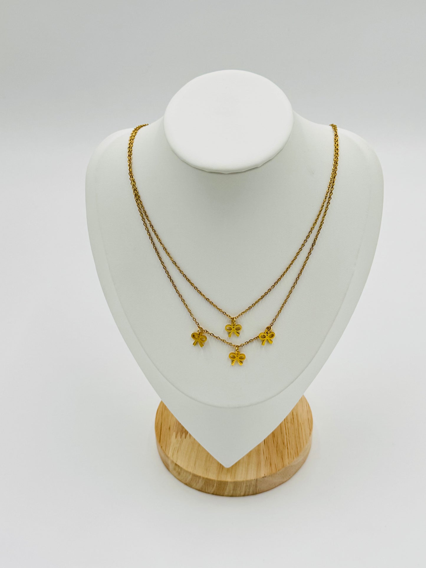 Layered Bow Charm Necklace – 18K Gold Plated, Non-Tarnish & Hypoallergenic