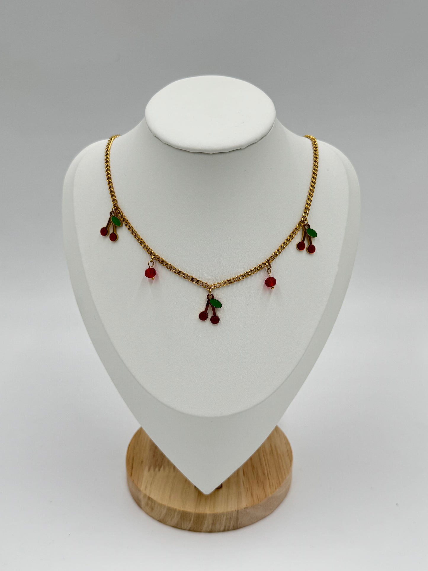 Cherry Charm Necklace & Earring Set โ 18K Gold Plated