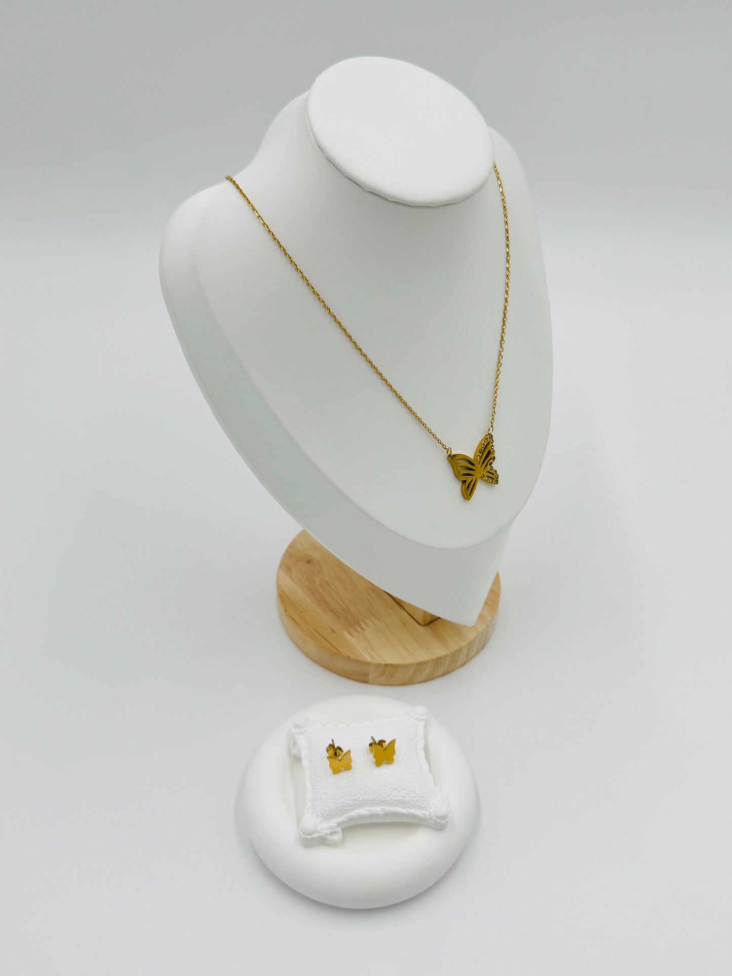 Butterfly Silhouette Necklace & Earring Set – 18K Gold Plated, Hypoallergenic