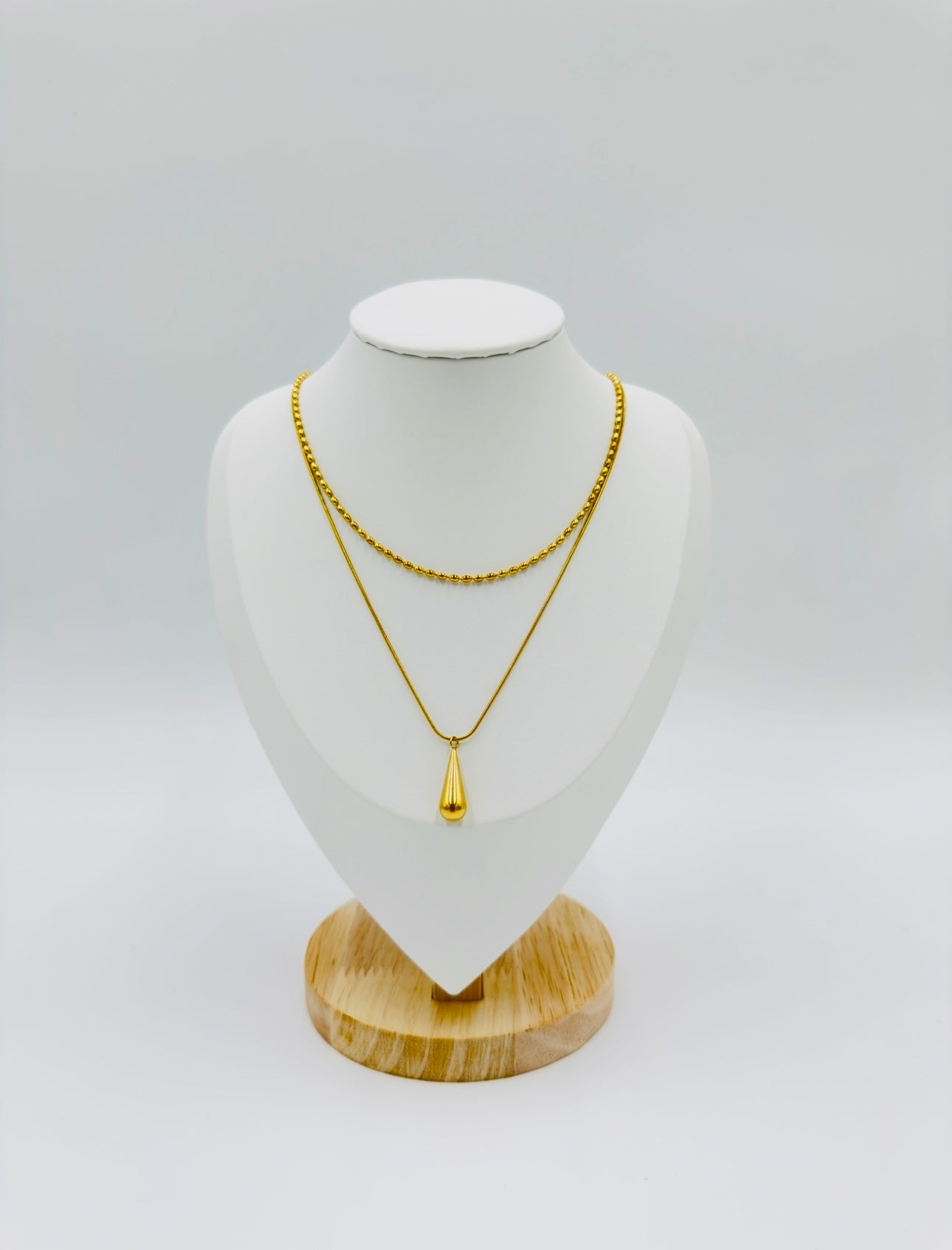 Minimalist Double Layered Necklace with Drop Pendant | Non-Tarnish, Hypoallergenic