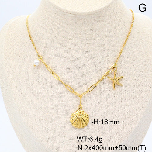 Ocean Charm Necklace with Starfish, Shell & Pearl | Non-Tarnish, Hypoallergenic