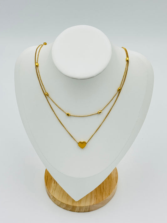 Double Layer Heart Pendant Necklace – 18K Gold Plated
