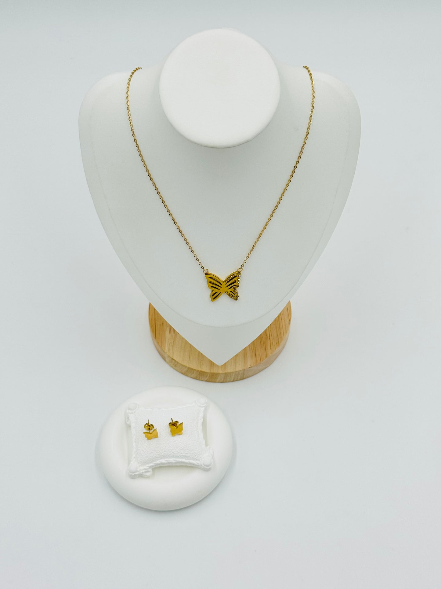 Butterfly Silhouette Necklace & Earring Set – 18K Gold Plated, Hypoallergenic