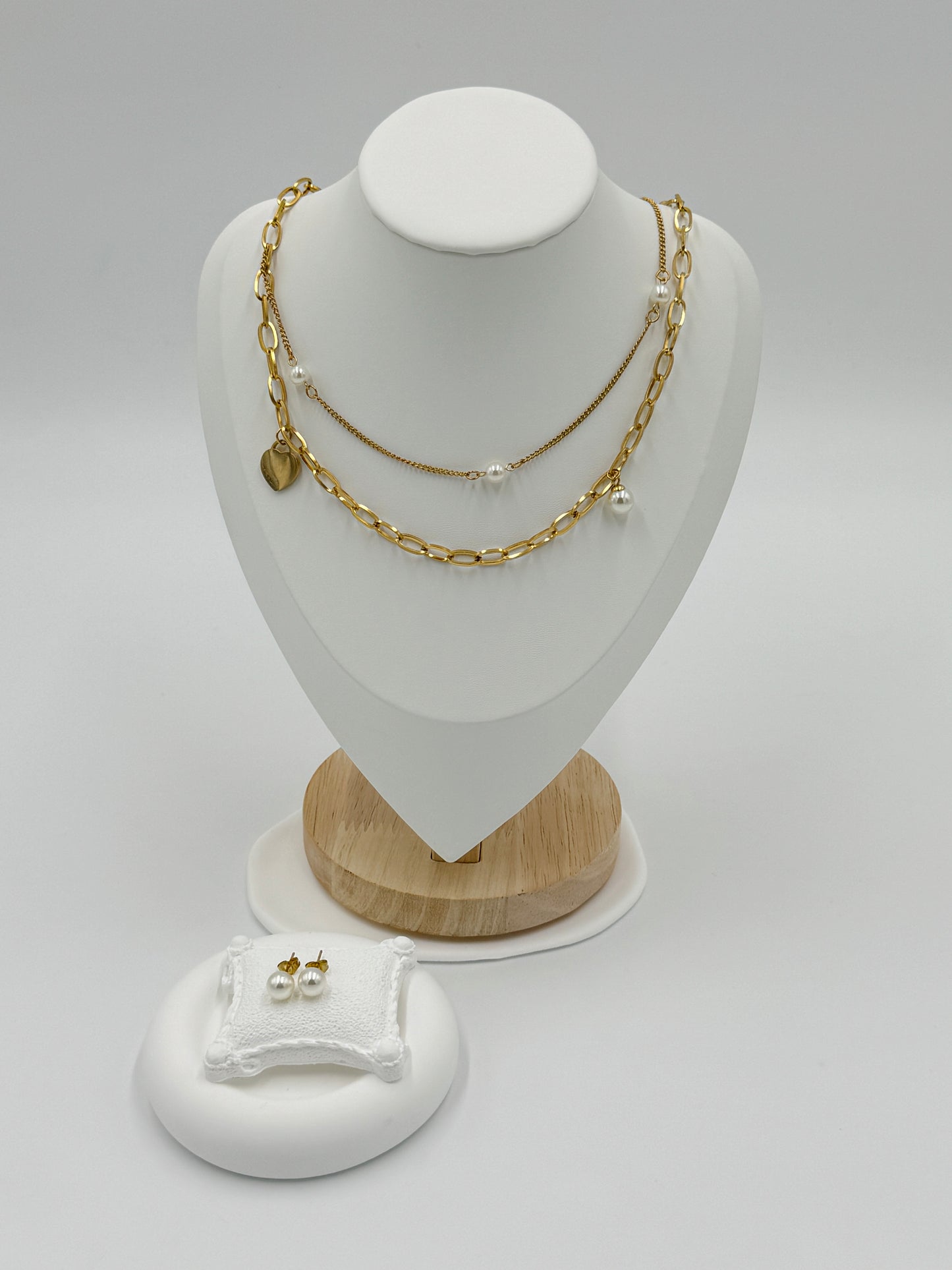 Pearl Charm Layered Necklace and Earring Set | Non-Tarnish, Hypoallergenic Jewelry