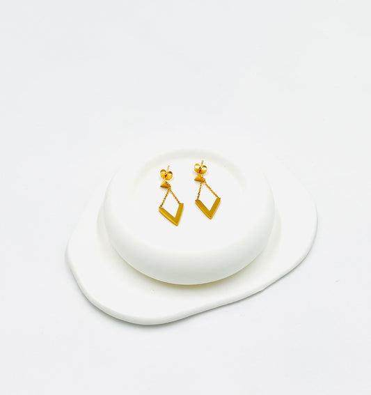 Geometric Chevron Drop Earrings – 18K Gold Plated Stainless Steel