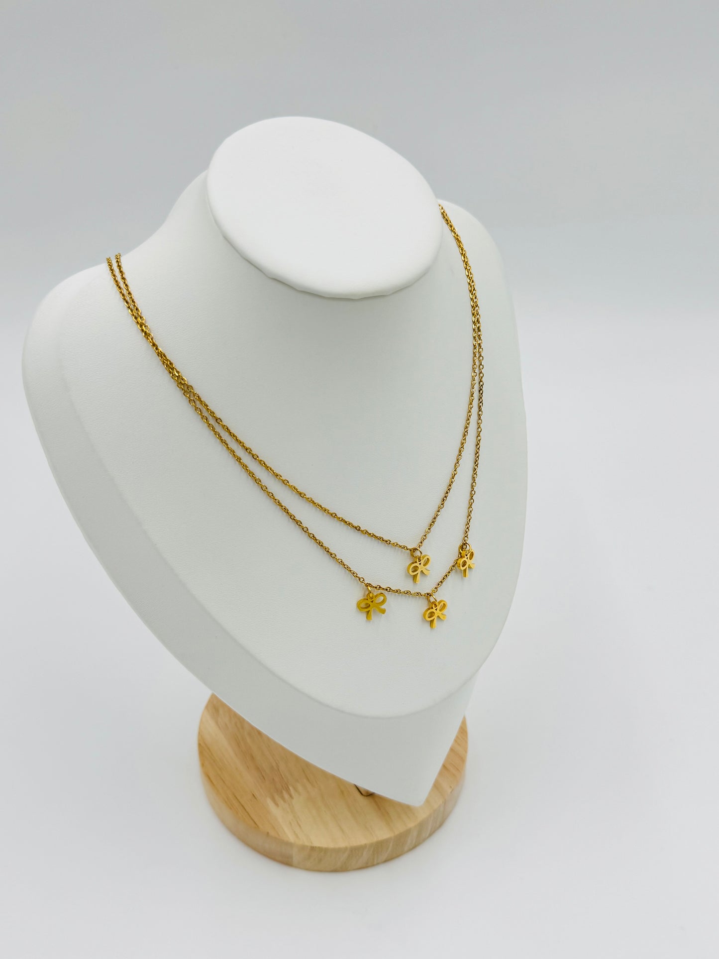 Layered Bow Charm Necklace – 18K Gold Plated, Non-Tarnish & Hypoallergenic