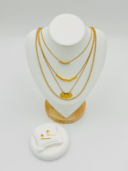 Layered Geometric Necklace and Earring Set | Non-Tarnish, Hypoallergenic Jewelry