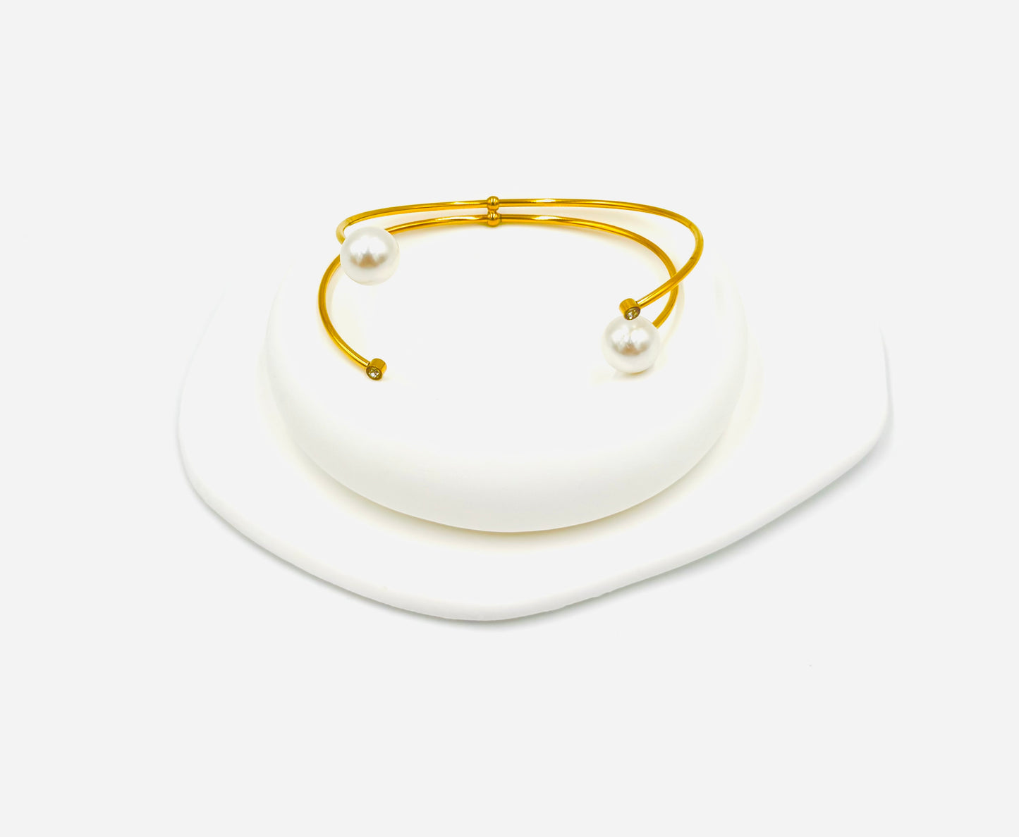 Dual Pearl Open Bangle – 18K Gold Plated, Elegant & Hypoallergenic