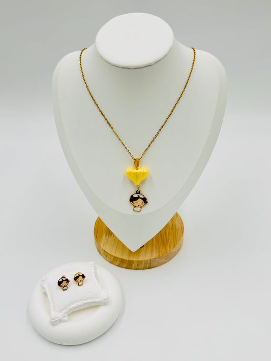 Cute Nurse Necklace & Earring Set for Kids – 18K Gold Plated