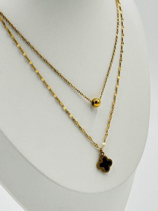 Black Clover Pendant Layered Necklace | Non-Tarnish, Hypoallergenic Jewelry