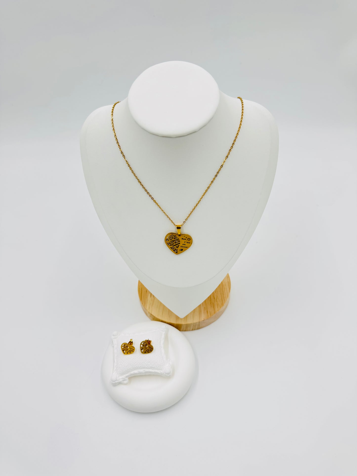 Love Heart Necklace & Earring Set – 18K Gold Plated