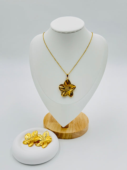 18K Gold Plated Floral Necklace and Earring Set | Non-Tarnish, Hypoallergenic Jewelry