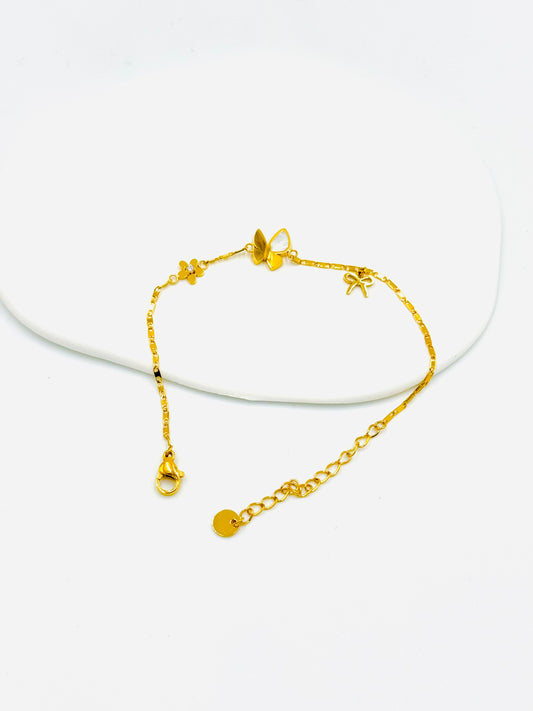 Butterfly & Bow Charm Bracelet – 18K Gold Plated, Dainty & Hypoallergenic