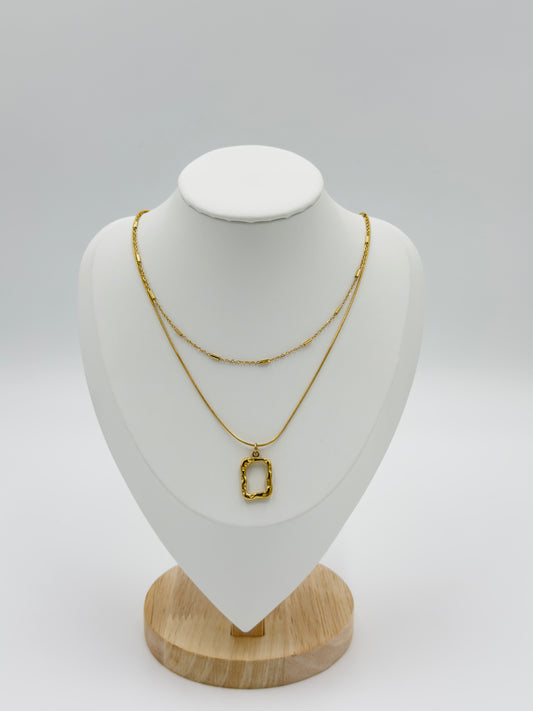 Modern Rectangle Pendant Layered Necklace | Non-Tarnish, Hypoallergenic Jewelry