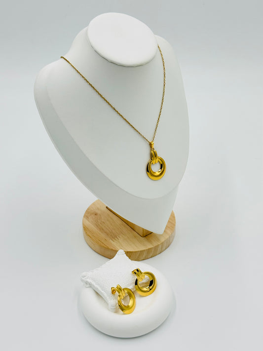 Round Pendant Necklace and Earring Set | Non-Tarnish, Hypoallergenic Jewelry