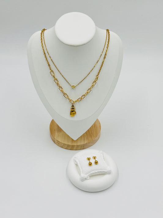 Layered Chain Necklace and Earring Set | Non-Tarnish, Hypoallergenic Jewelry