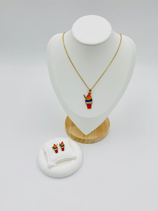 Colorful Ice Cream Pendant Necklace and Earring Set | Non-Tarnish, Hypoallergenic Jewelry