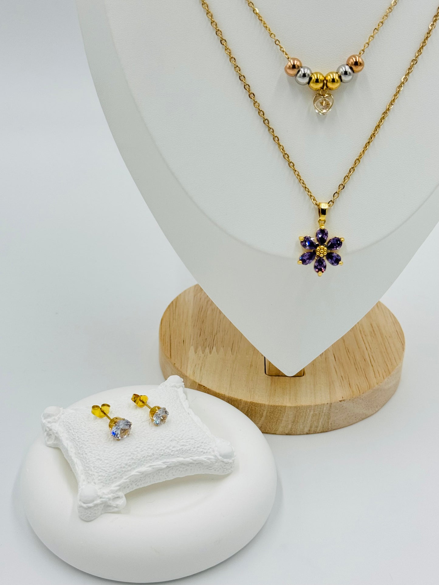 18K Gold Plated Layered Necklace & Earring Set | Non-Tarnish, Hypoallergenic Jewelry