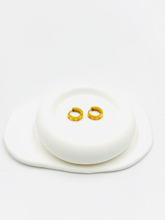Classic Engraved Huggie Hoop Earrings – 18K Gold Plated, Non-Tarnish