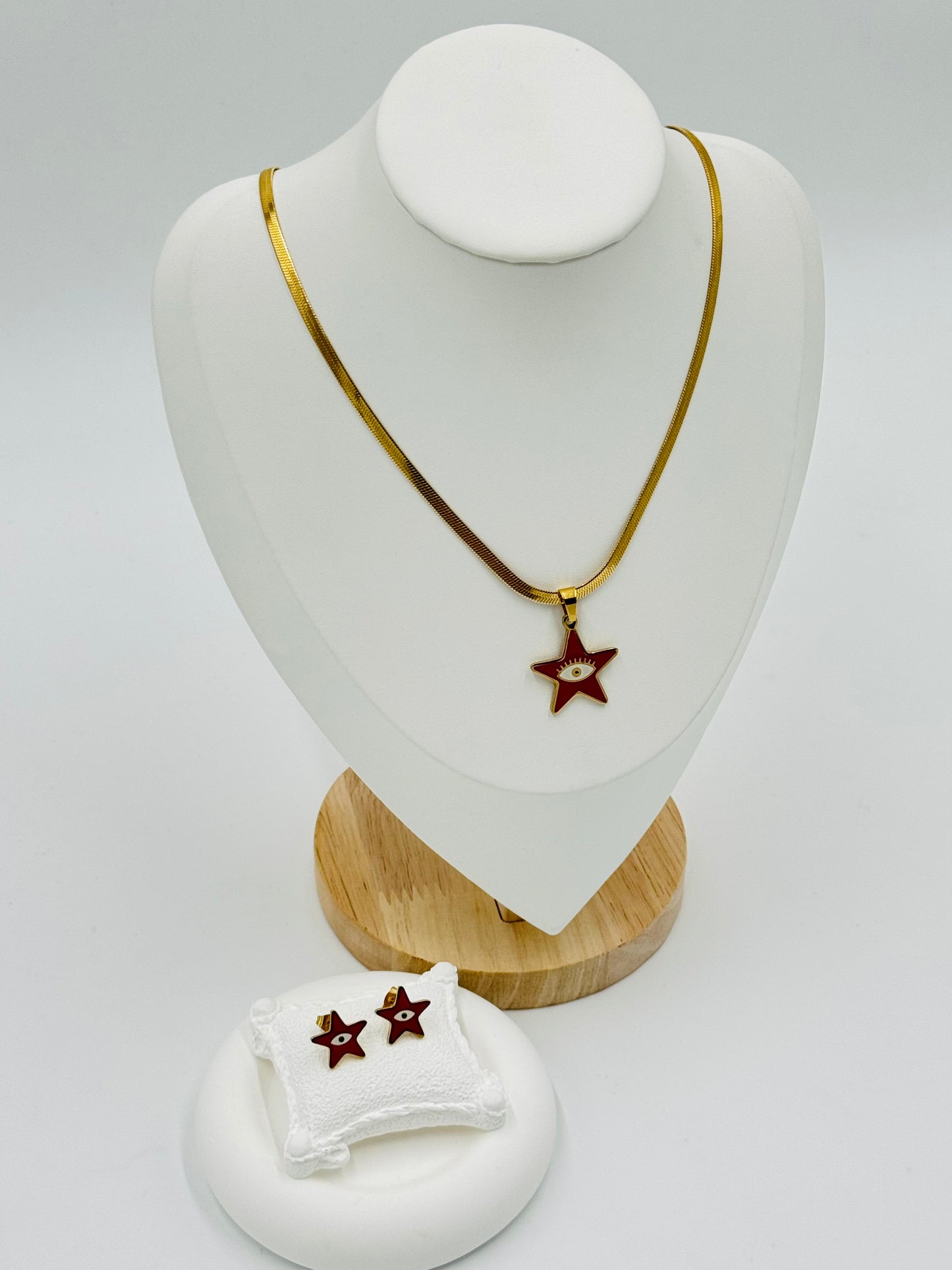 Red Star Necklace and Earring Set | Non-Tarnish, Hypoallergenic Jewelry