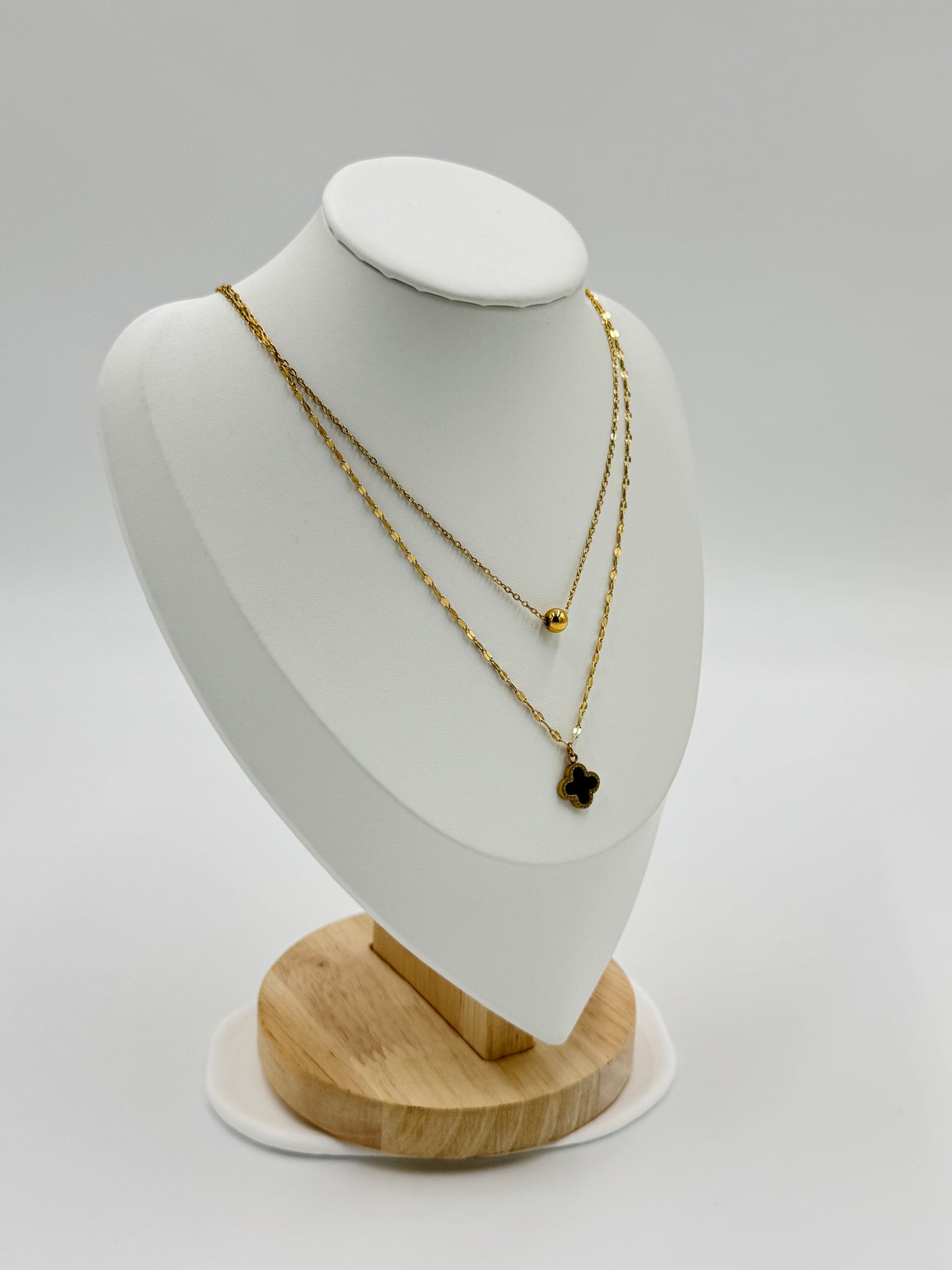 Black Clover Pendant Layered Necklace | Non-Tarnish, Hypoallergenic Jewelry