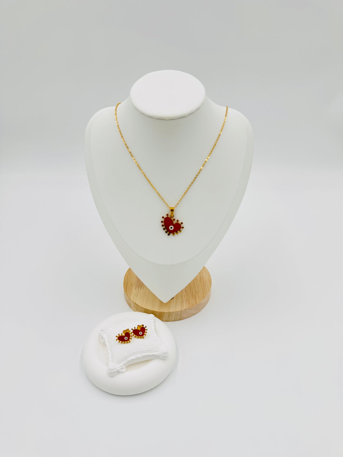 Red Floral Necklace and Earring Set | Non-Tarnish, Hypoallergenic Jewelry