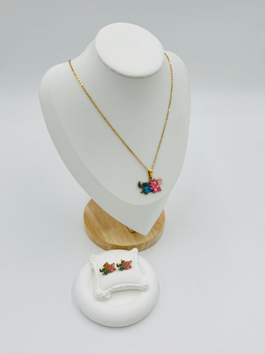 Colorful Cartoon Fairy Pendant & Earring Set – 18K Gold Plated, Hypoallergenic
