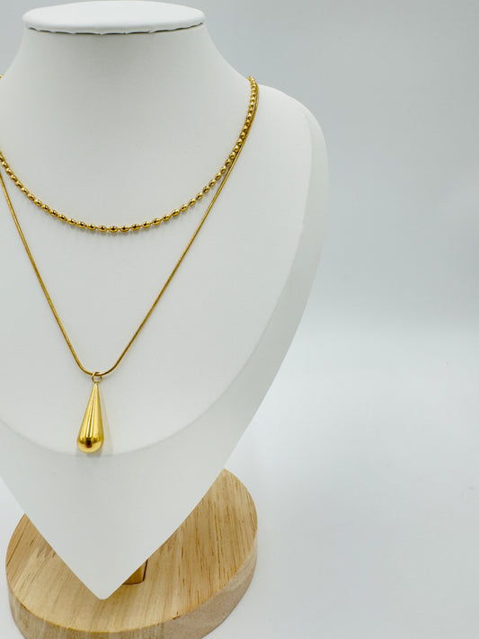 Minimalist Double Layered Necklace with Drop Pendant | Non-Tarnish, Hypoallergenic