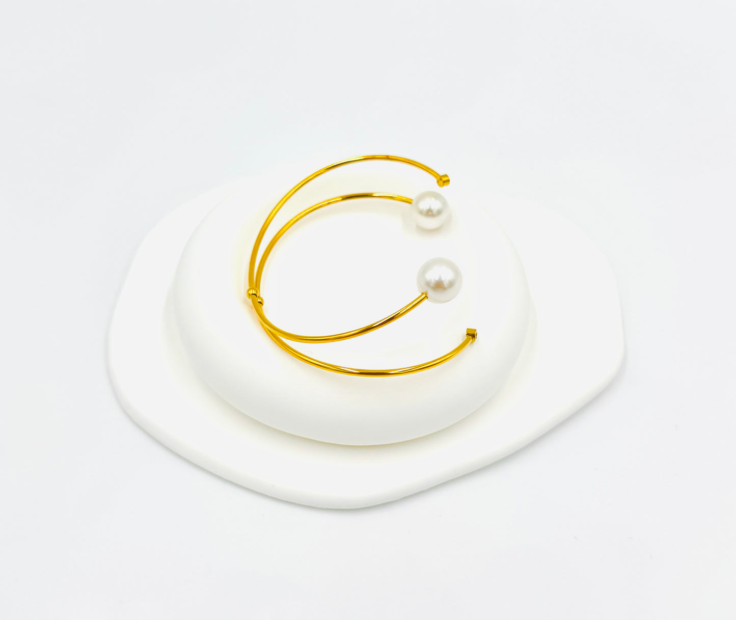 Dual Pearl Open Bangle – 18K Gold Plated, Elegant & Hypoallergenic