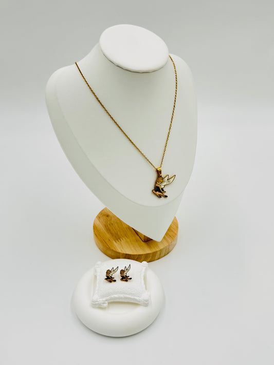 Fairy Pendant Necklace and Earring Set | Non-Tarnish, Hypoallergenic Jewelry