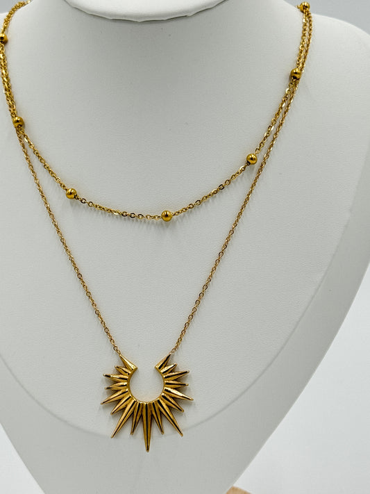 Sunburst Pendant Layered Necklace | Non-Tarnish, Hypoallergenic Jewelry