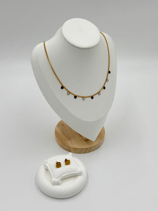 Chic Heart Charm Necklace & Stud Earrings Set – Non-Tarnish, Hypoallergenic